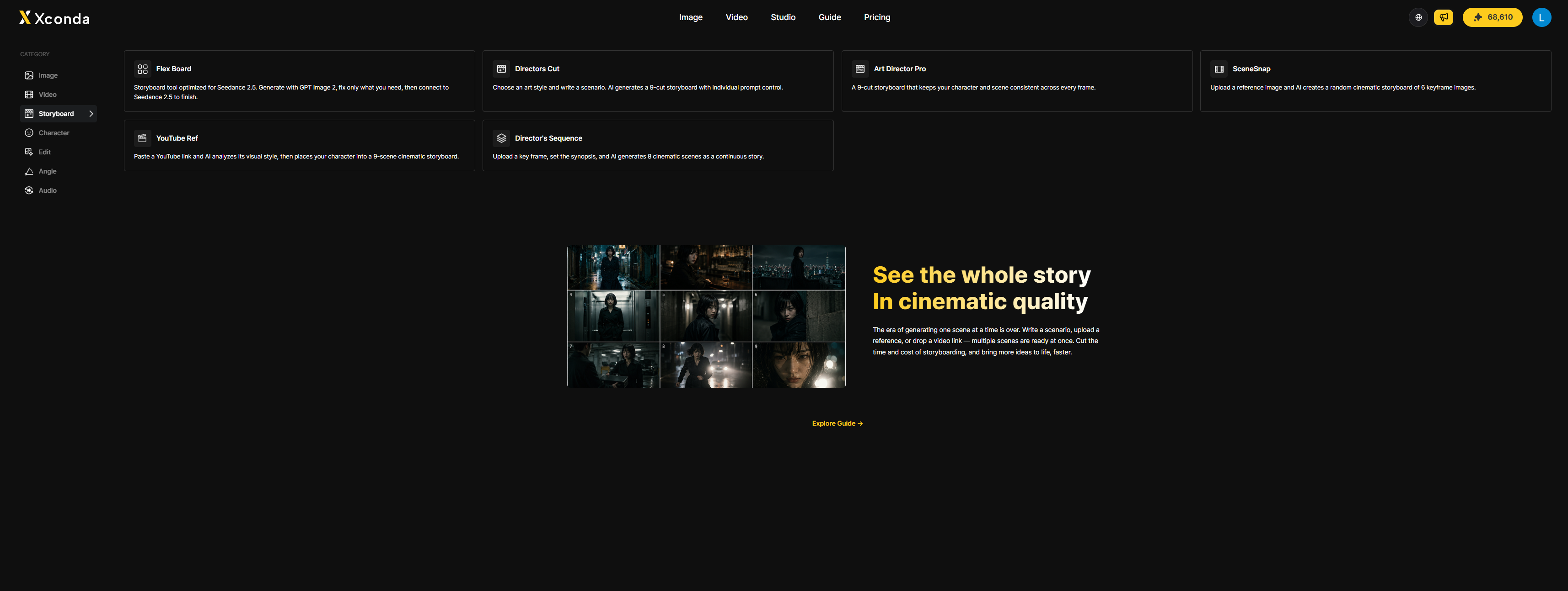 Flex Board entry in the Xconda Storyboard category · Actual app screen