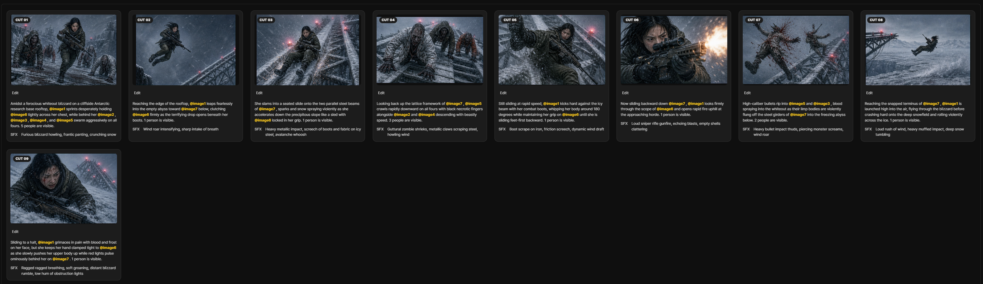 Storyboard grid with generated images · Actual app screen